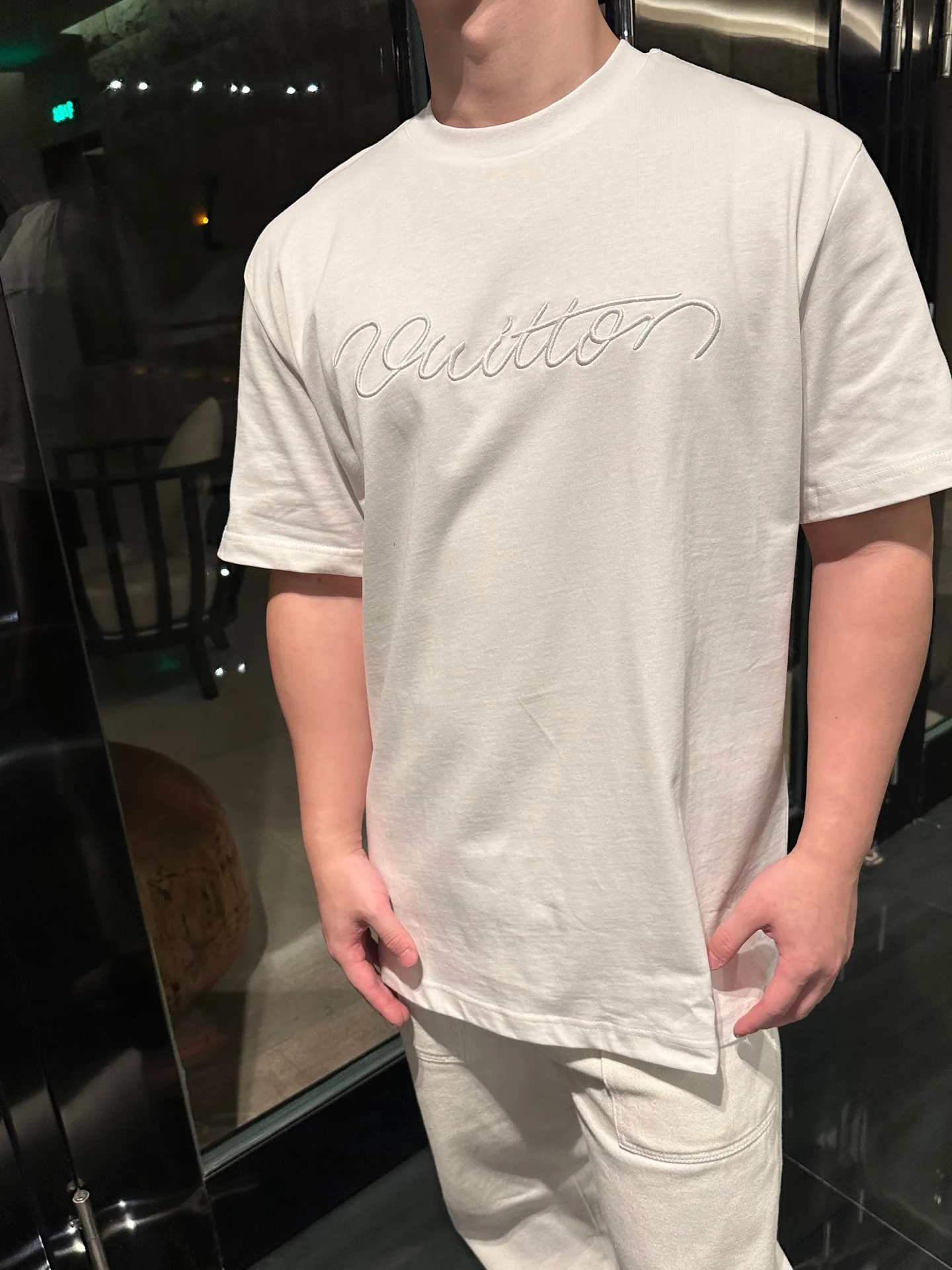 Louis Vuitton/Louis Vuitton 26ss signature letter embroidered short sleeves